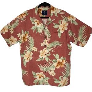 Tropical Flower Shirt Carribean Joe 100% Silk Mens Sz L Casual